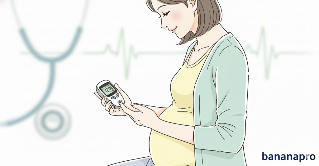 Pregnant woman doing blood sugar test